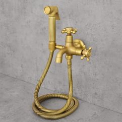 bateria bidetowa natynkowa z mosiądzu złoto szczotkowane