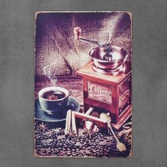 metalowa tabliczka retro coffee beans