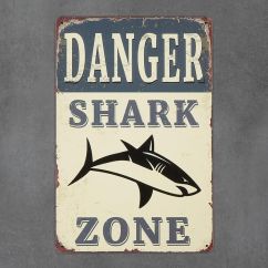 metalowa tabliczka retro danger shark zone