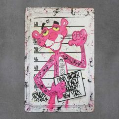 metalowa tabliczka retro różowa pantera