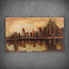 obraz metalowy 3d do salonu most Manhattan