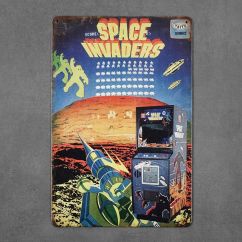 tabliczka metalowa ścienna retro space invaders