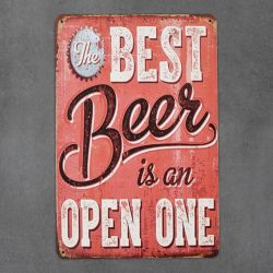 metalowa tabliczka retro best beer is on open one