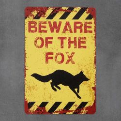 metalowa tabliczka retro beware of the fox