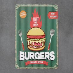 metalowa tabliczka retro burgers
