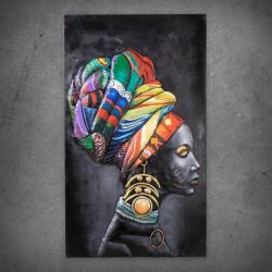 obraz metalowy 3d do salonu kobieta z Afryki