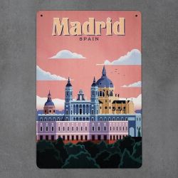 plakat metalowy z nadrukiem retro madrid