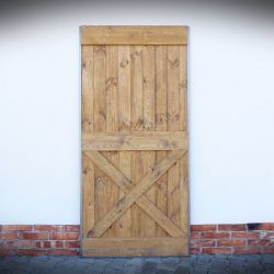 Drzwi przesuwne drewniane w ramie stalowej VILLAGE - WHISKY - WYPRZEDAŻ