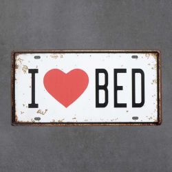 tabliczka metalowa ścienna retro I love bed