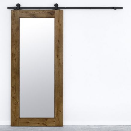drzwi przesuwne drewniane z lustrem rustykalne