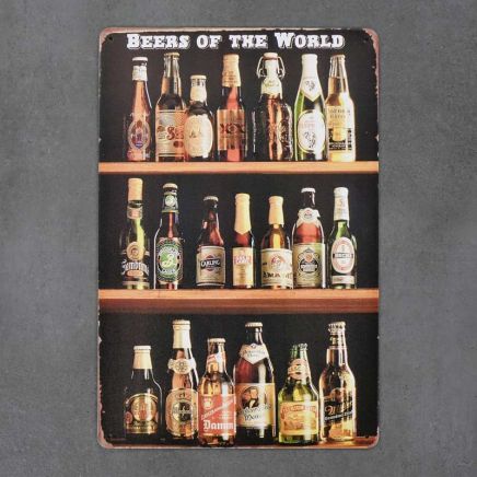 metalowa tabliczka retro beers of the world