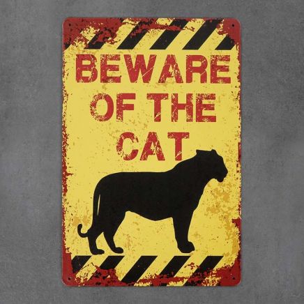metalowa tabliczka retro beware of the cat