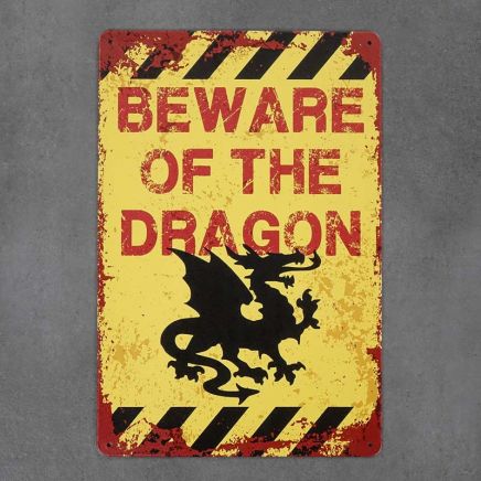 metalowa tabliczka retro beware of the dragon