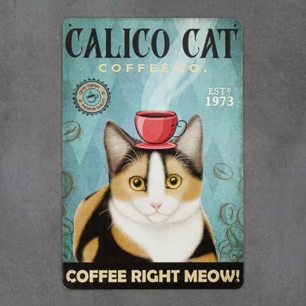 metalowa tabliczka retro calico cat