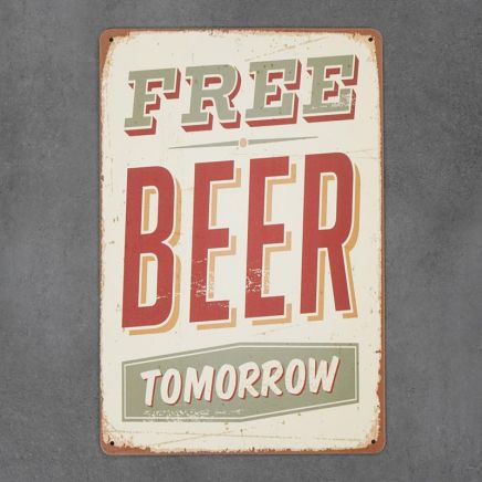 metalowa tabliczka retro free beer tomorrow