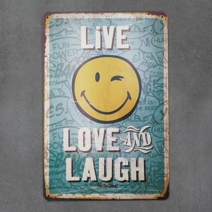 metalowa tabliczka retro live love and laugh