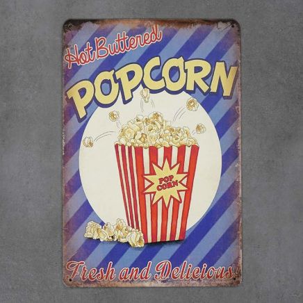 metalowa tabliczka retro popcorn