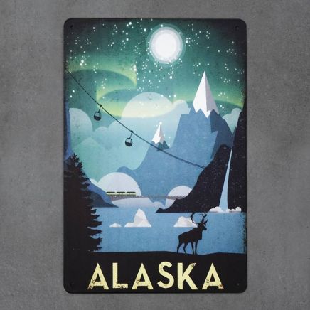 plakat metalowy nadrukiem alaska retro