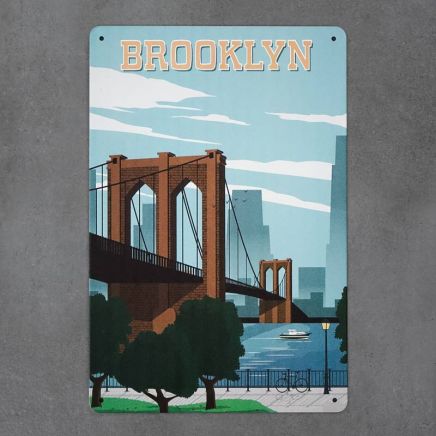 plakat metalowy z nadrukiem brooklyn retro