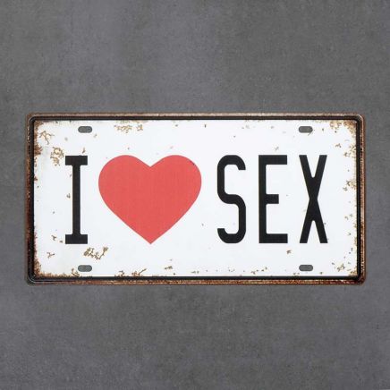 tabliczka metalowa ścienna retro I LOVE SEX 
