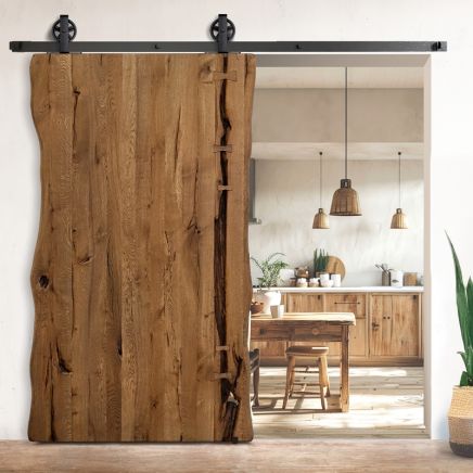 Drzwi przesuwne drewniane dębowe ONE BOARD RUSTIC olej brąz