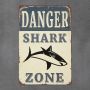 metalowa tabliczka retro danger shark zone