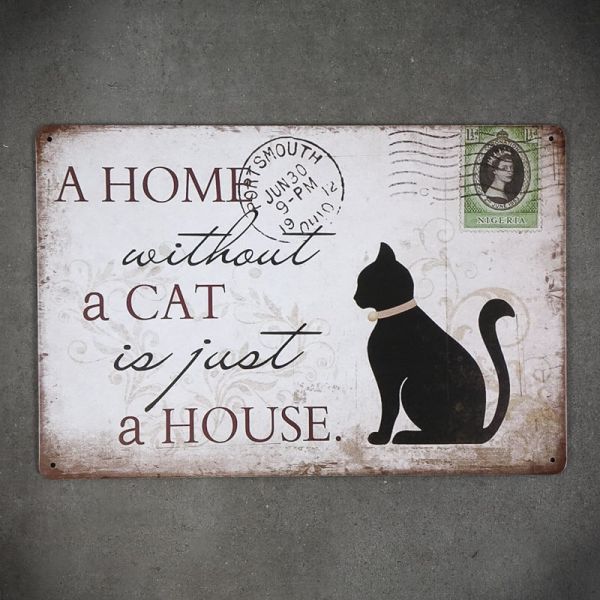 Tabliczka dekoracyjna metalowa CAT AT HOME