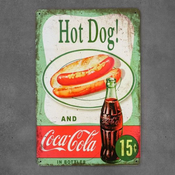 Tabliczka dekoracyjna metalowa COKE & HOT DOG