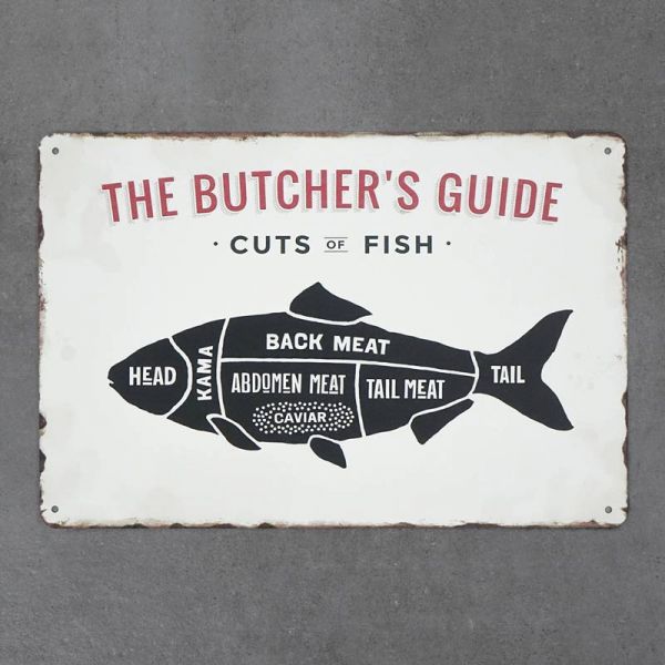 Tabliczka dekoracyjna metalowa THE BUTCHERS GUIDE FISH