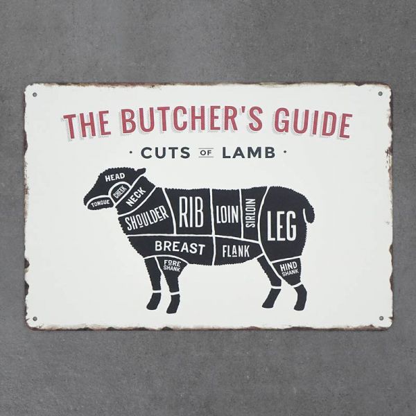 Tabliczka dekoracyjna metalowa THE BUTCHERS GUIDE LAMB