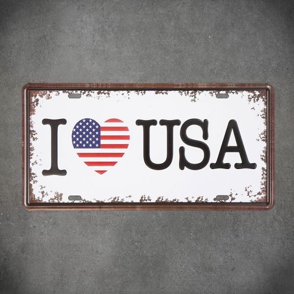 Tabliczka dekoracyjna metalowa I LOVE USA