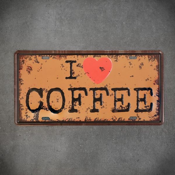 Tabliczka dekoracyjna metalowa I LOVE COFFEE 