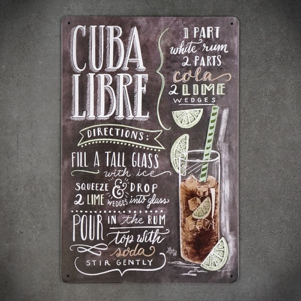 Tabliczka dekoracyjna metalowa CUBA LIBRE RECIPE
