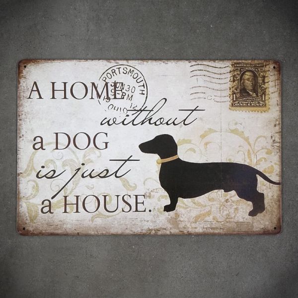 Tabliczka dekoracyjna metalowa DOG AT HOME