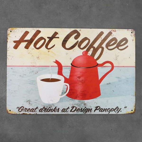 Tabliczka dekoracyjna metalowa HOT COFFEE