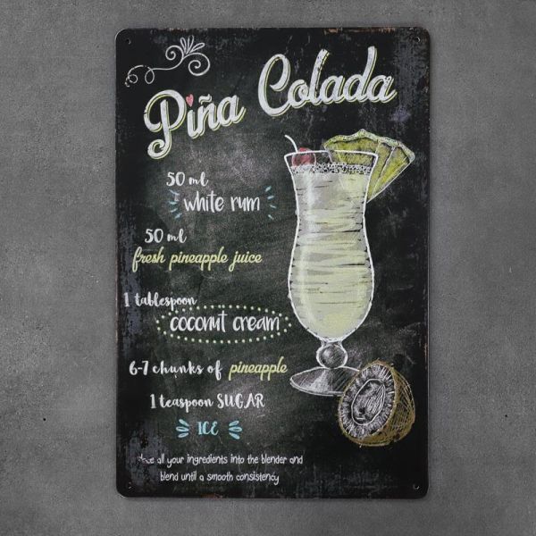 Tabliczka dekoracyjna metalowa DRINK PINA COLADA