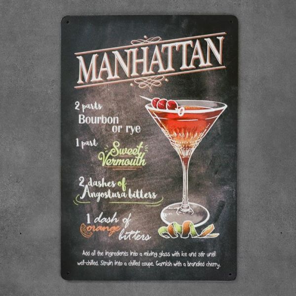 Tabliczka dekoracyjna metalowa DRINK MANHATTAN
