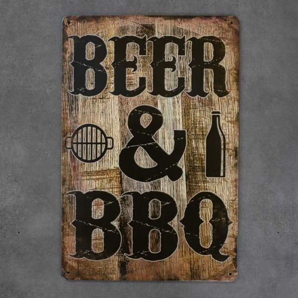 Tabliczka dekoracyjna metalowa BEER & BBQ