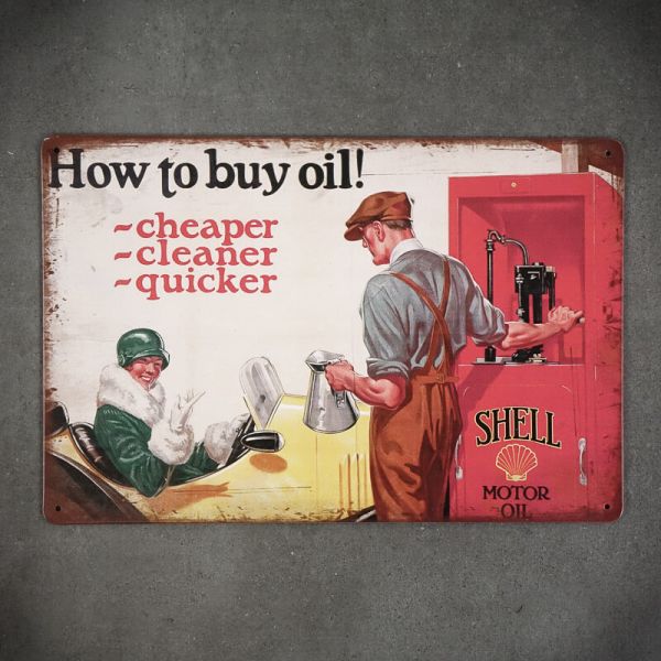 Tabliczka dekoracyjna metalowa HOW TO BUY OIL