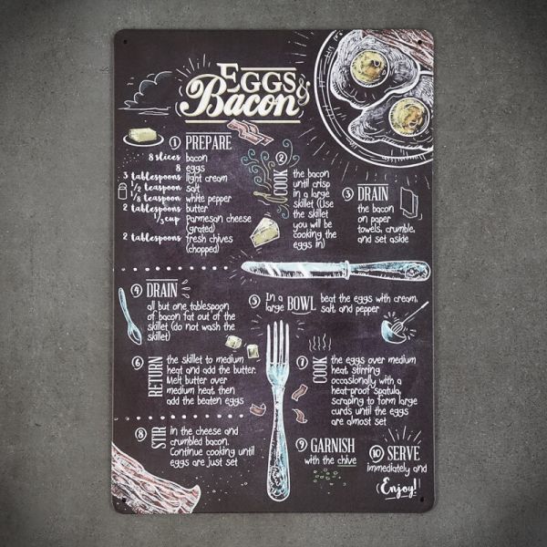 Tabliczka dekoracyjna metalowa FOOD BACON EGGS