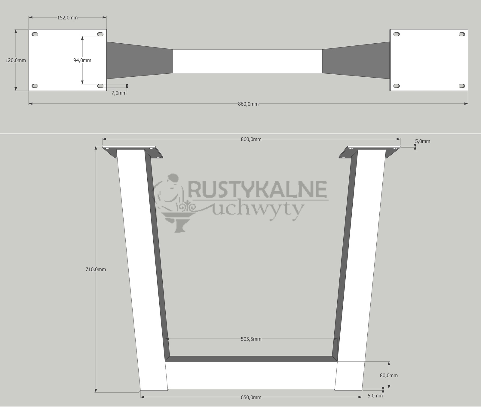 rysunek techniczny nogi trapez szeroka