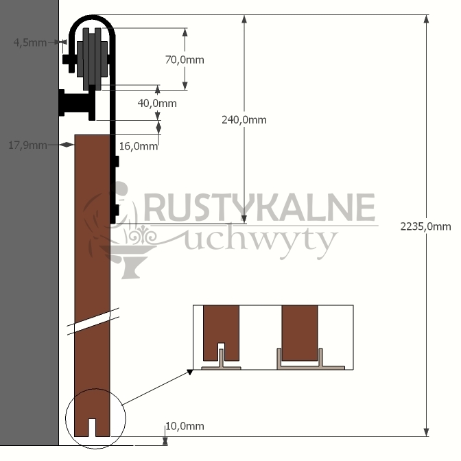 schemat prowadnicy do drzwi rysunek techniczny prowadnicy do drzwi