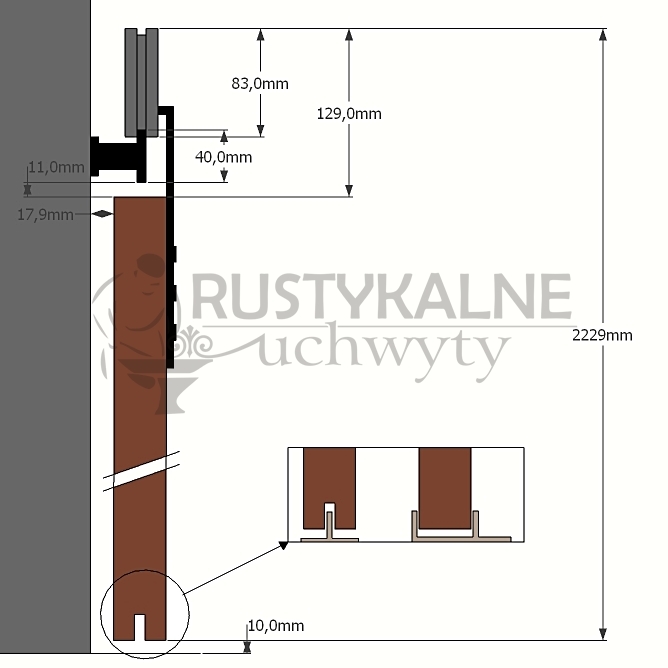 schemat prowadnicy do drzwi rysunek techniczny prowadnicy do drzwi
