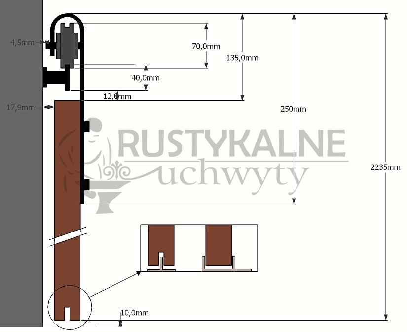 schemat prowadnicy do drzwi rysunek techniczny prowadnicy do drzwi
