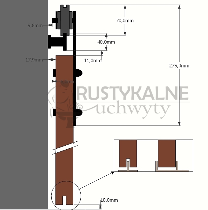 schemat prowadnicy do drzwi rysunek techniczny prowadnicy do drzwi